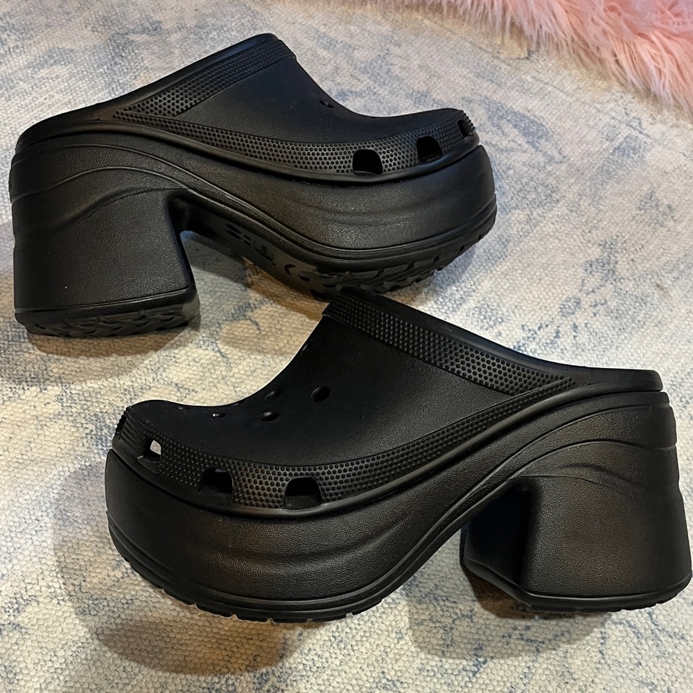 CROCS Siren Black Chunky Heel Mules 7W/5M